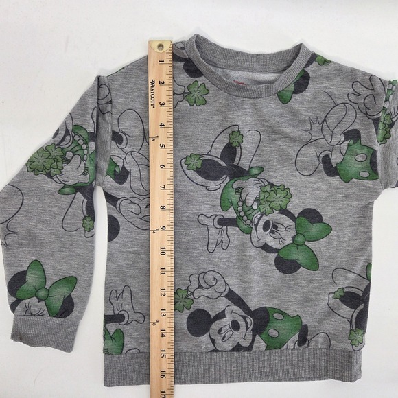 Disney Minnie Mouse Sweatshirt Joggers Kids 5T Grey Lucky Clover St Patricks Day - Picture 7 of 9